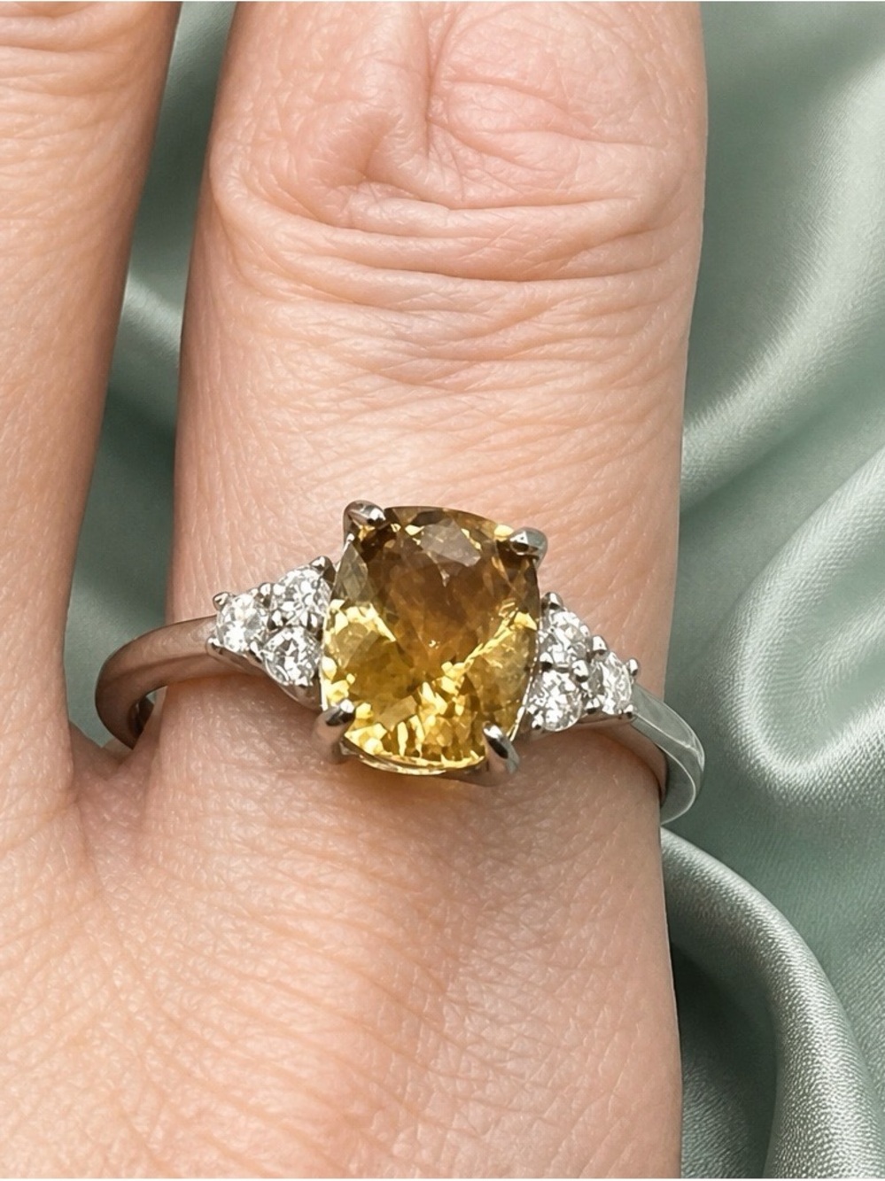 Checkerboard-cut Citrine with Moissanite Accents set in 925 Sterling Silver